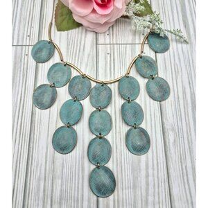 NWT St. Thomas Gold Tone & Aqua Blue Statement Bib Collar Necklace Dangle Discs